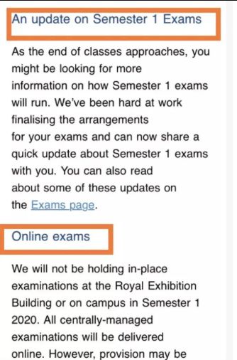 墨爾本大學Final Exam通知