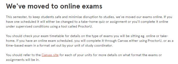 悉尼大學online exams通知